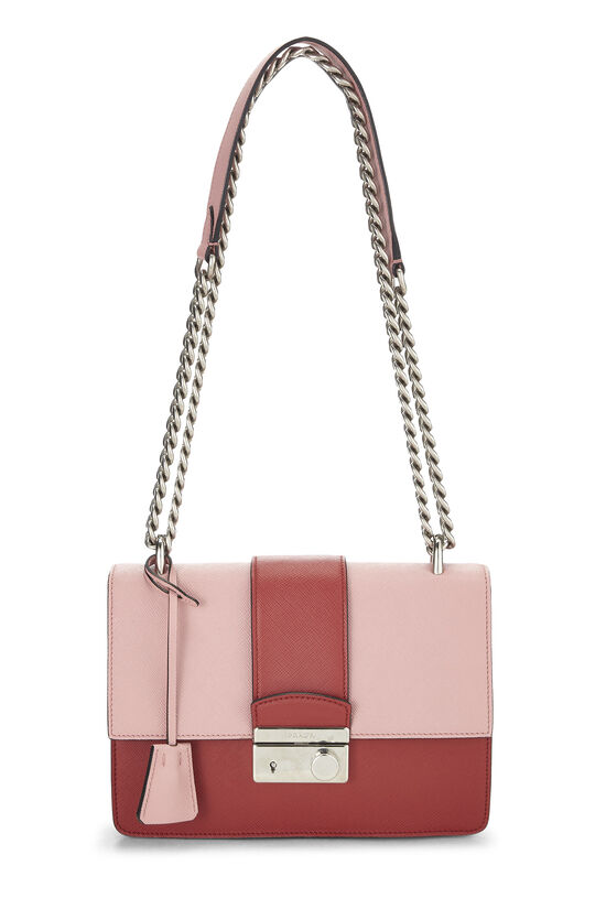 Pink & Red Saffiano Leather Chain Shoulder Bag, , large image number 0