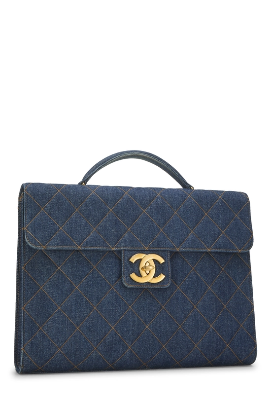 Blue Quilted Denim Briefcase, , large image number 1