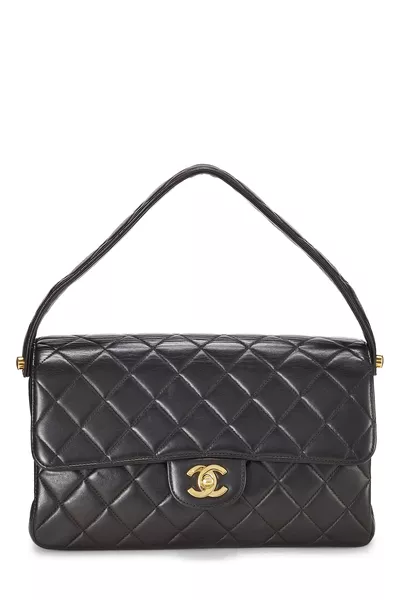 Black Quilted Lambskin Double Sided Classic Flap Medium