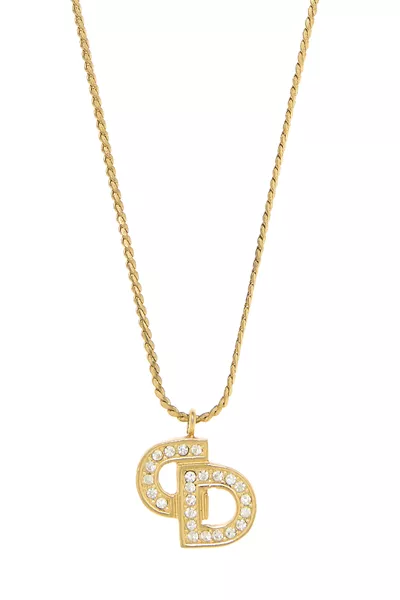 Gold & Crystal 'CD' Necklace, , large