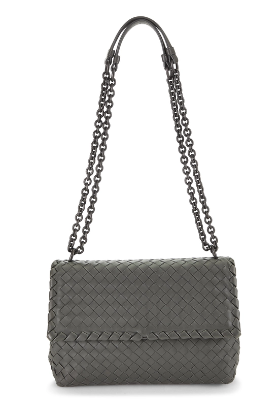Grey Intrecciato Leather Olimpia Shoulder Bag Small, , large image number 0