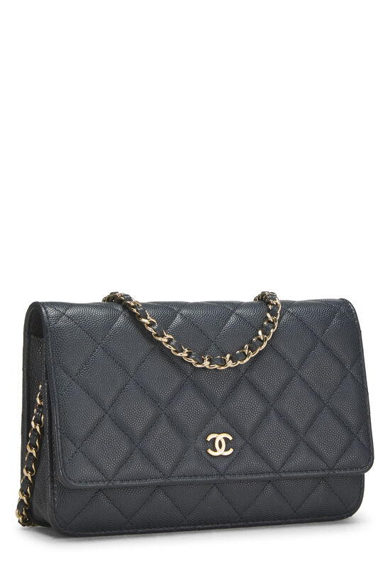 Navy Caviar Classic Quilted Wallet On Chain (WOC), , large image number 1