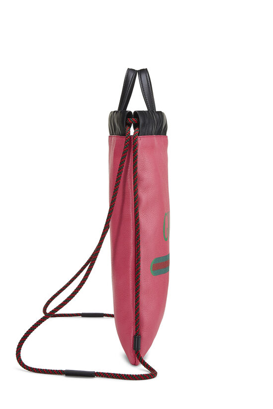Pink Leather Logo Print Drawstring Backpack, , large image number 3