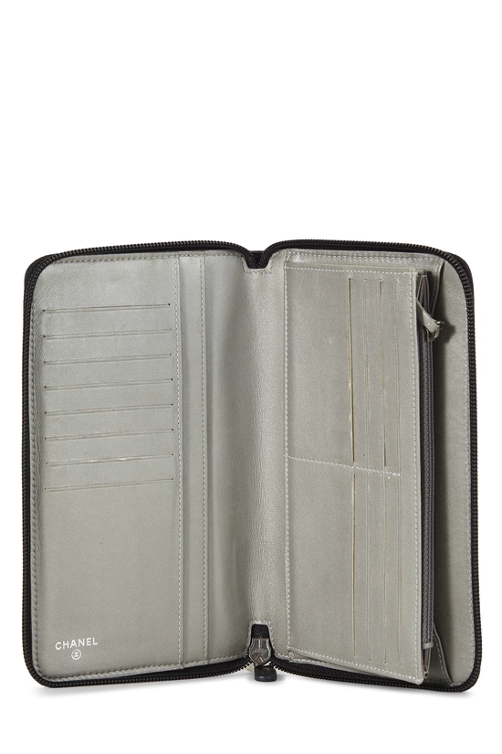 Black Embossed Lambskin Leather Camellia Zip Around Wallet Long, , large image number 3