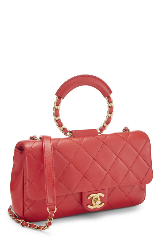 Chanel - Red Quilted Lambskin in The Loop Handle Flap Bag Medium