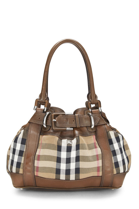 Beige House Check Canvas Buckle Tote , , large image number 1