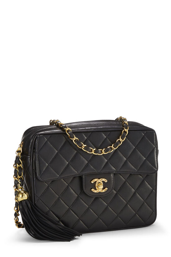 Vintage 1990's CHANEL CC Black Quilted Satin Crystal Flap Crossbody Bag