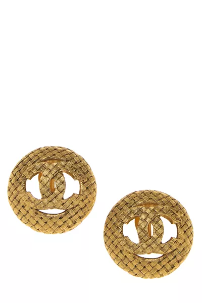 Gold Woven 'CC' Round Earrings