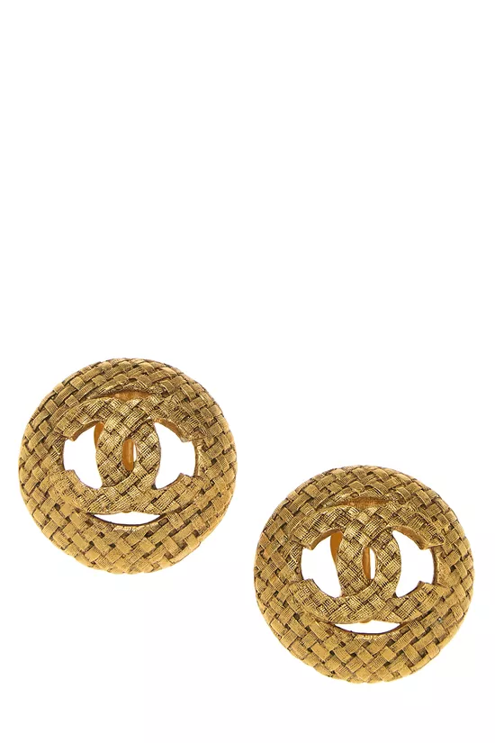 Gold Woven 'CC' Round Earrings, , large image number 0