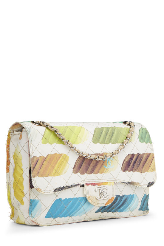 CHANEL CC WATERCOLOR COLORAMA RAINBOW QUILTED PRINT CLASSIC JUMBO DOUBLE  CHAIN FLAP BAG