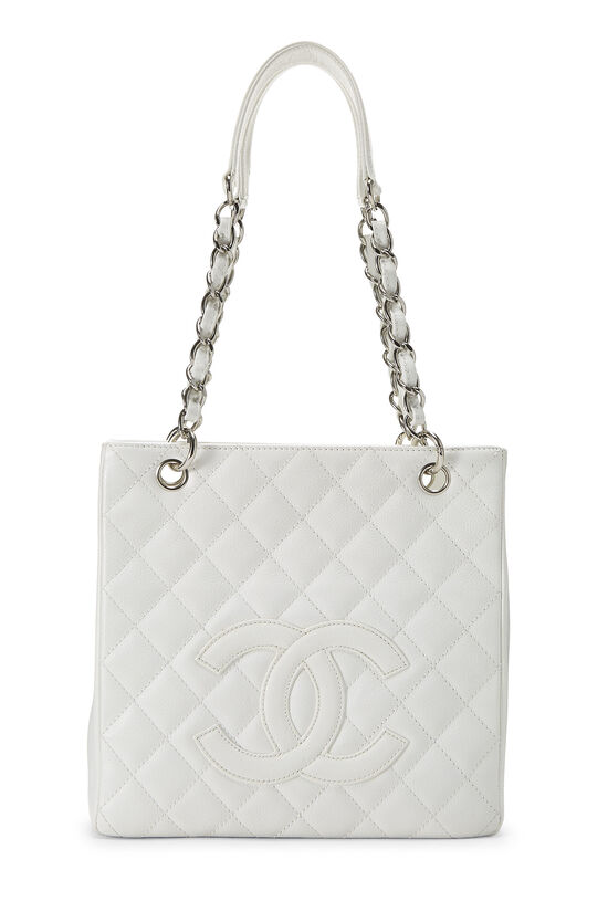 HOT* Chanel White Canvas Small Deauville Tote Bag with Silver
