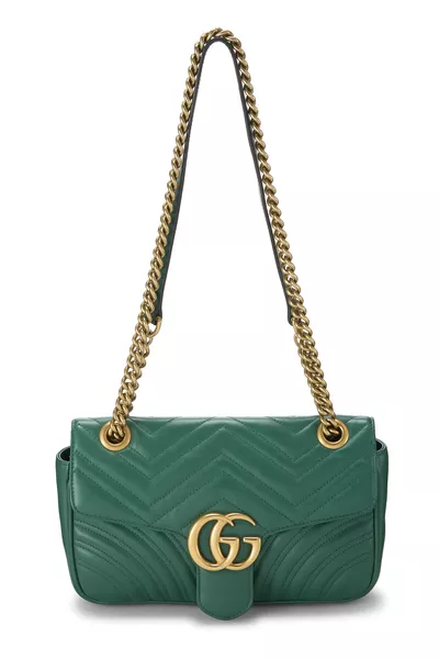 Green Leather GG Marmont Shoulder Bag Small