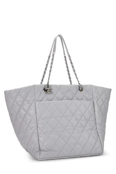 Grey Quilted Lambskin Shopping Tote Large, , large