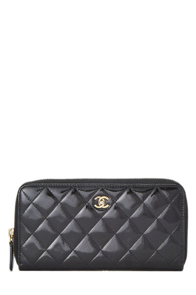 Black Patent Leather Zip Around Wallet
