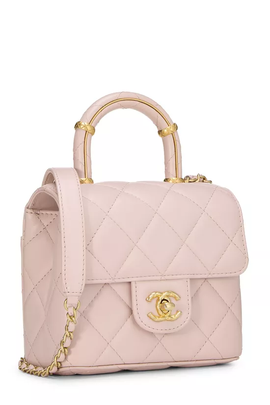 Pre-Owned Pink Quilted Lambskin Handle Crush Square Flap Mini