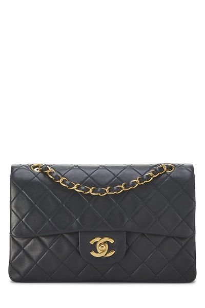 Chanel Navy Quilted Lambskin Classic Double Flap Small
