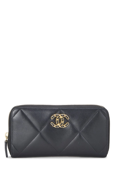 Black Quilted Lambskin 19 Zip Around Wallet