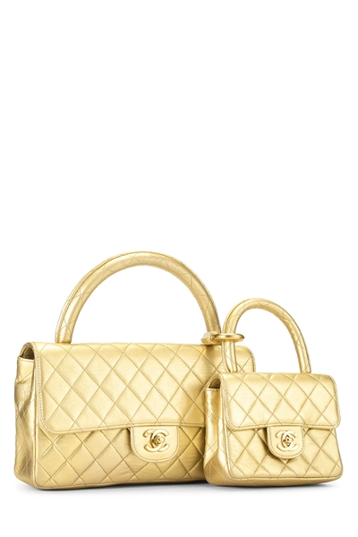 Gold Quilted Lambskin Double Bag Medium, , large