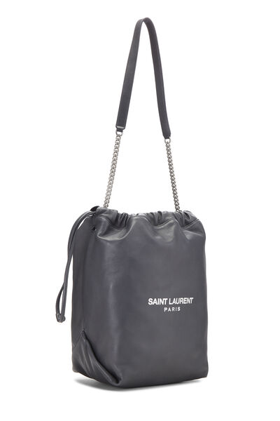 Grey Leather Teddy Bucket Bag, , large