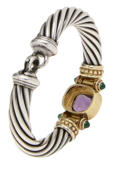 Silver Two-Tone Amethyst Renaissance Classic Cable Bangle, , large