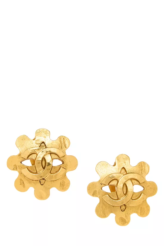 Gold Squiggle Border 'CC' Earrings, , large image number 0