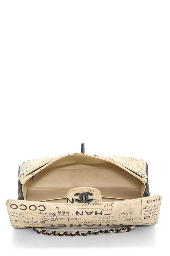 Beige Calfskin Graffiti Newspaper Classic Double Flap Medium, , large image number 5