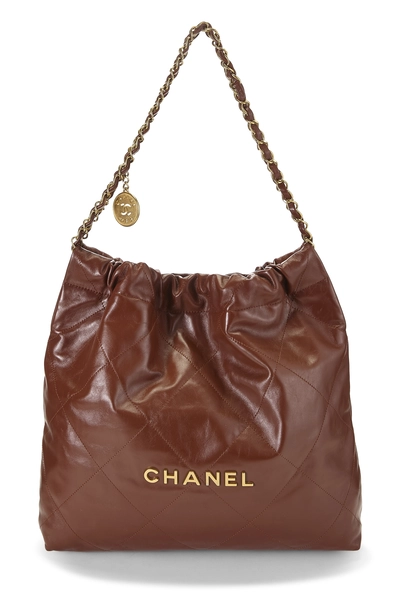 Brown Shiny Calfskin Chanel 22 Hobo Small