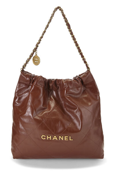Brown Shiny Calfskin Chanel 22 Hobo Small