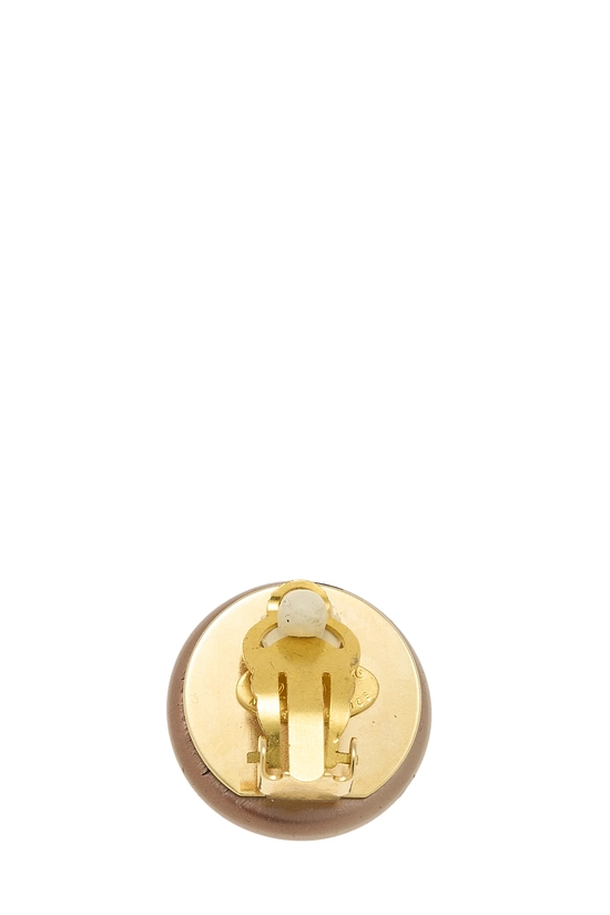 Gold 'CC' Button Earrings, , large image number 1
