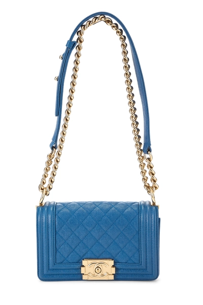 Chanel Blue Quilted Caviar Boy Bag Small