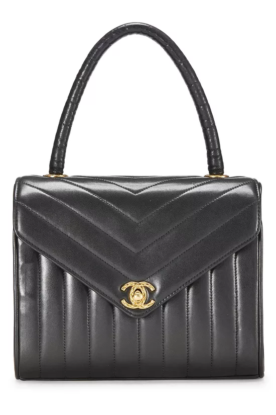 Black Chevron Lambskin Top Handle Bag, , large image number 0