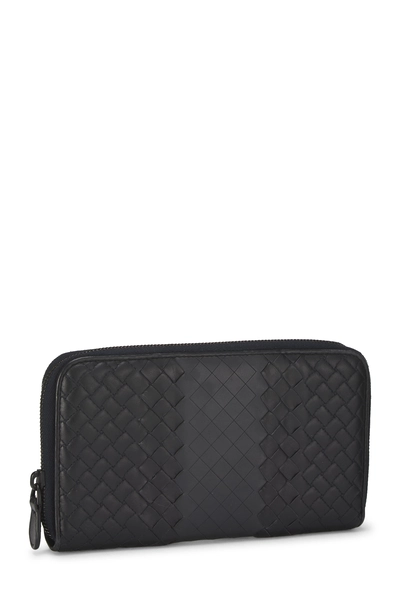 Navy Intrecciato Zip Around Wallet, , large