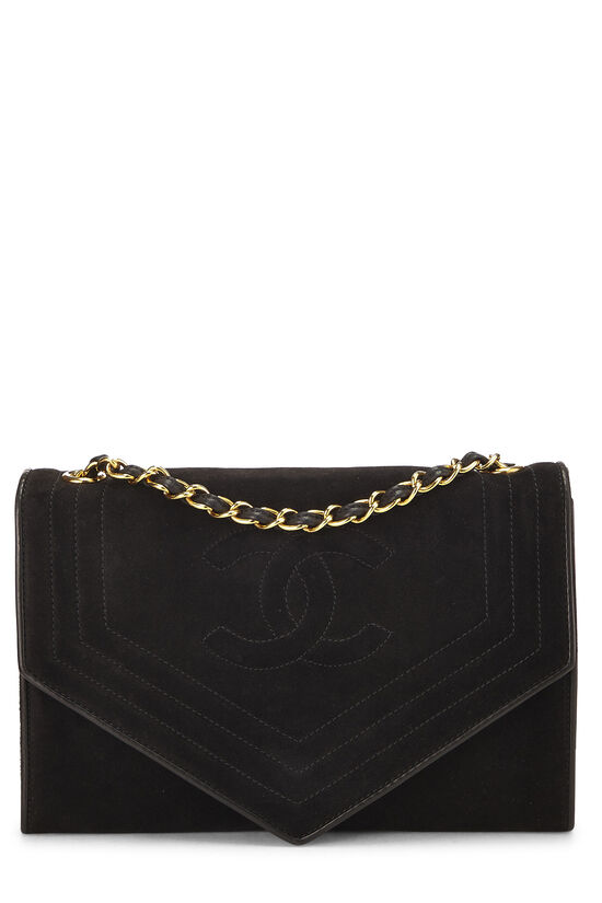 Chanel Black Suede Triborder Envelope Flap Shoulder Bag Small Q6B0592VKH001