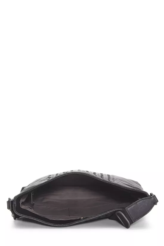 Black Intrecciato Leather Flat Messenger Bag, , large image number 5