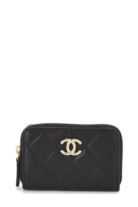 Black Lambskin Zip Around Coin Purse, , large image number 0