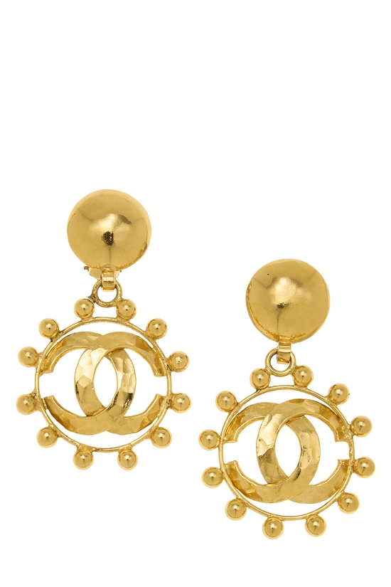Gold 'CC' In Circle Dangle Earrings, , large image number 0