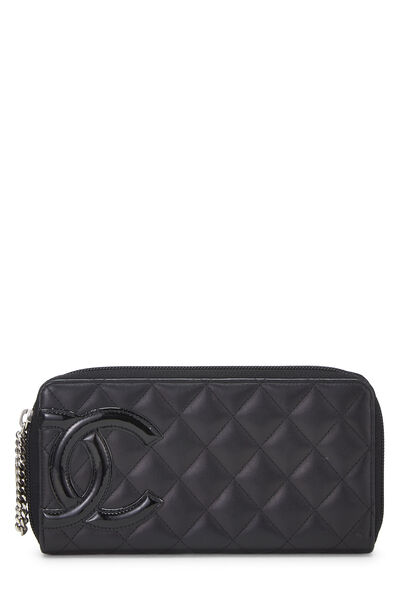 Black Quilted Calfskin Cambon Zip-Around Wallet