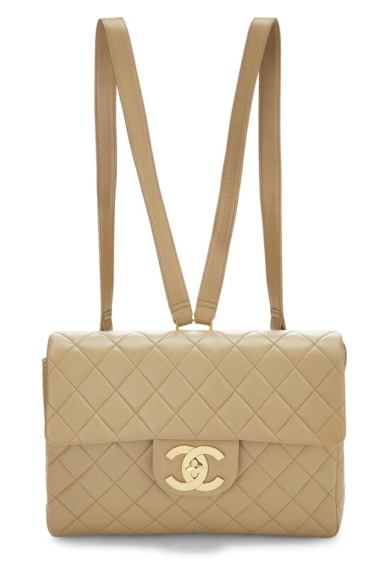 Beige Quilted Lambskin Classic Flap Backpack