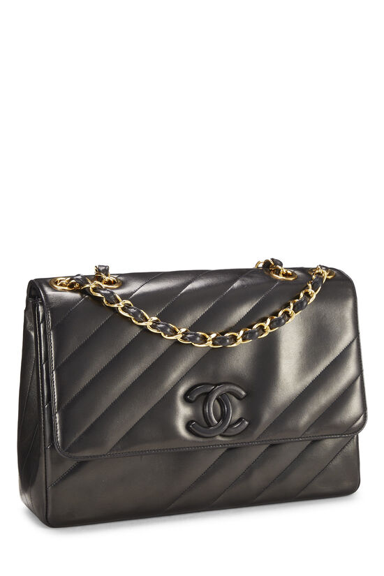 Chanel Black Jumbo With Large CC Logo Bag
