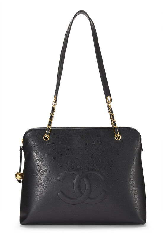 Vintage CHANEL black caviar extra large tote bag with gold tone