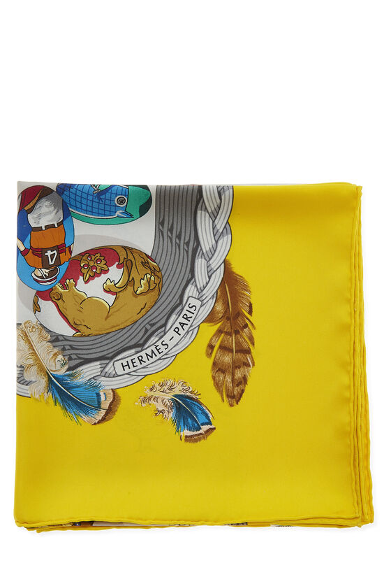 Yellow & Multicolor 'Couvee d’Hermes' Silk Scarf 90, , large image number 2