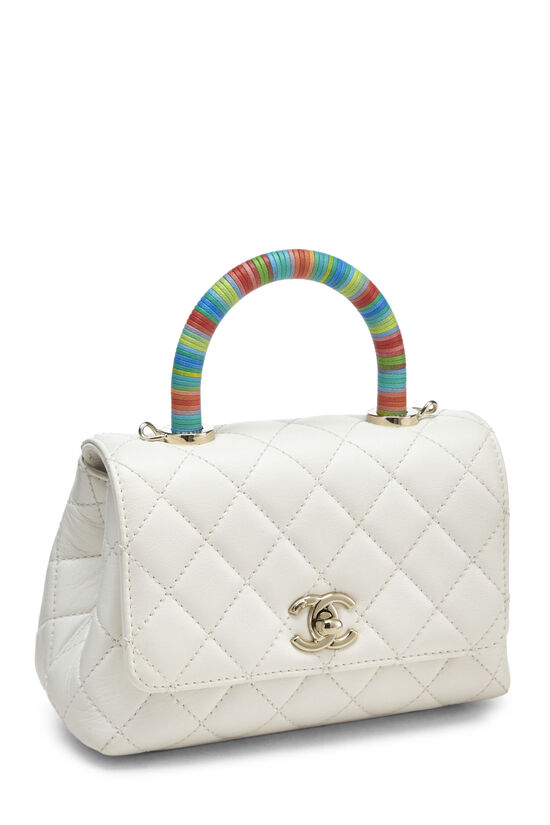 Chanel White Quilted Lambskin Rainbow Coco Handle Bag Mini