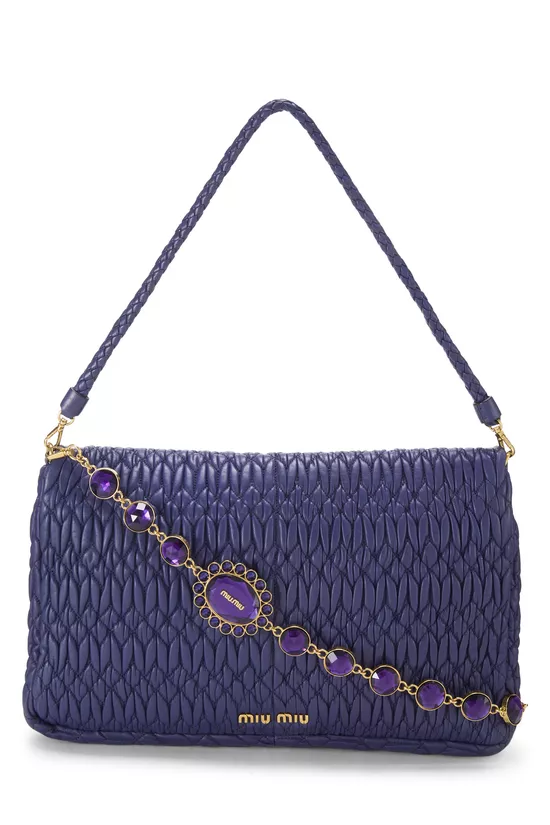 Purple Nappa Crystal Flap Shoulder Bag, , large image number 3