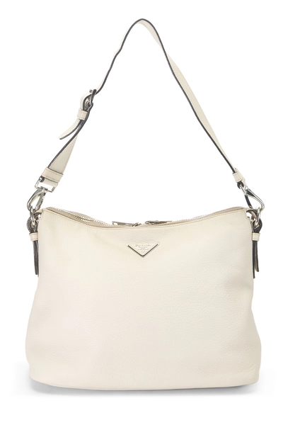 Prada White Vitello Daino Hobo Medium