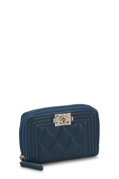 Blue Quilted Caviar Boy Zip Around Coin Purse, , large