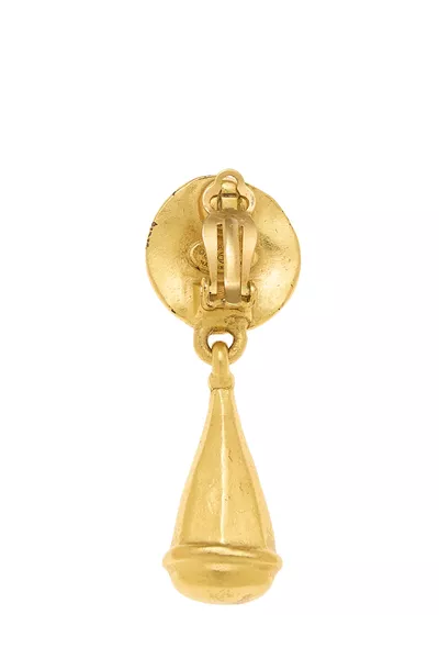 Gold Round 'CC' Dangle Earrings, , large