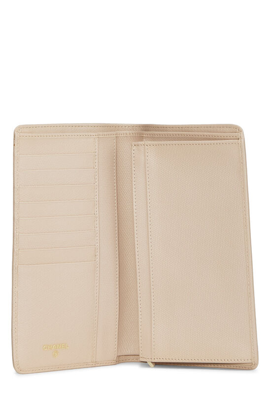 Beige Grained Leather Long Wallet, , large image number 4