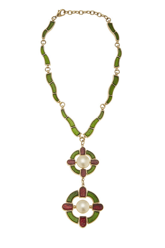 Multicolor Faux Pearl Gripoix Pendant Necklace, , large image number 0