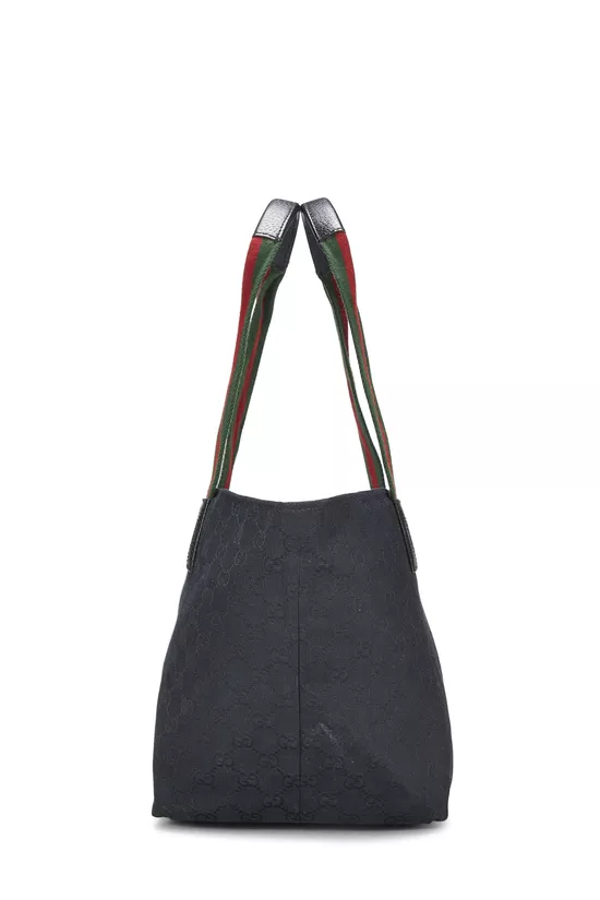 Black GG Canvas Web Soft Zip Tote, , large image number 2