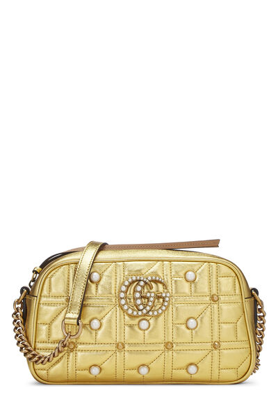 Metallic Gold Leather GG Marmont Pearly Crossbody Small